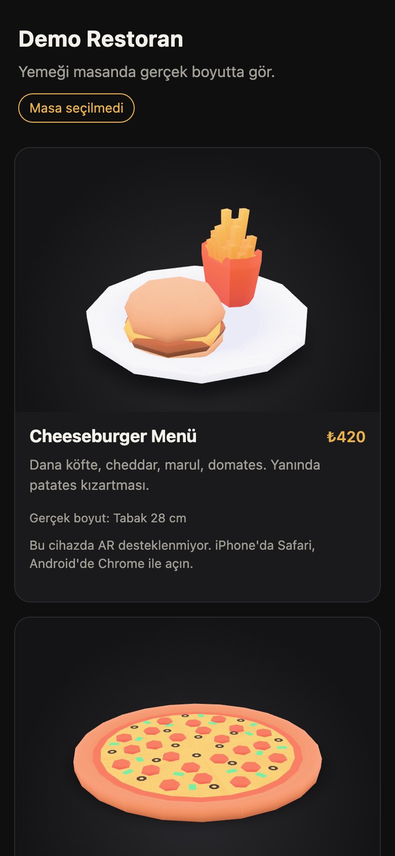 AR Menü web sitesinin ekran görüntüsü