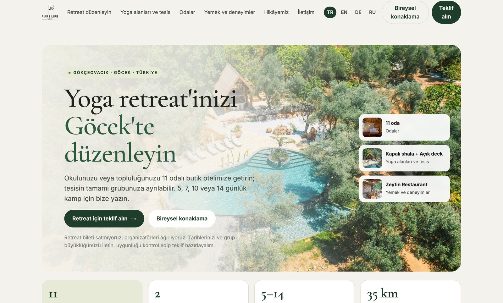 Pure Life Göcek web sitesinin ekran görüntüsü